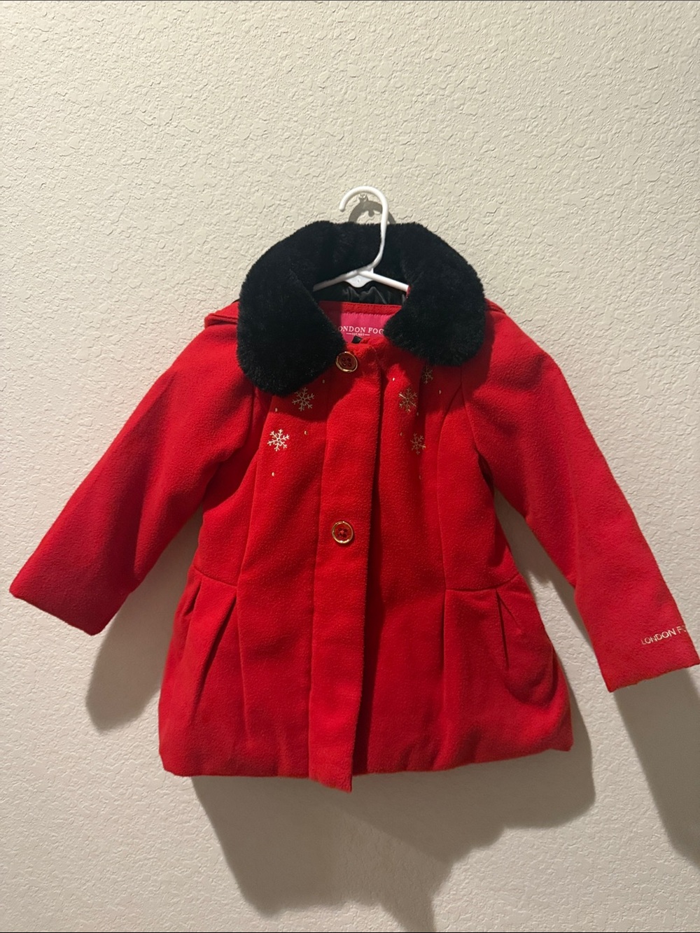 London Fog 4T Red Girls' Faux Fur Collar Coat